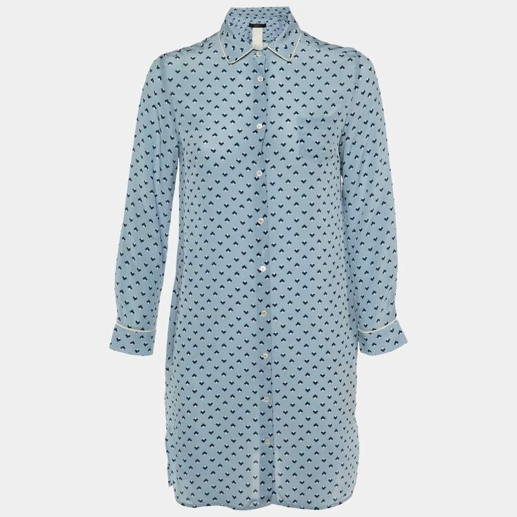 Pre Owned Weekend Max Mara Blue Geometric Print Silk Shirt Dress S