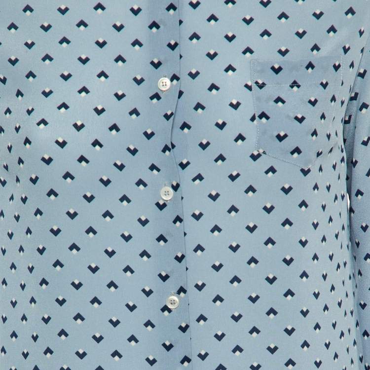 Pre Owned Weekend Max Mara Blue Geometric Print Silk Shirt Dress S