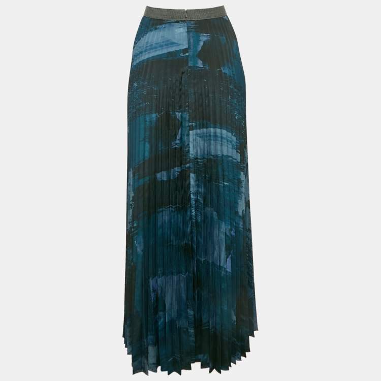 Pre Owned Weekend Max Mara Black & Blue Printed Plisse Midi Skirt S