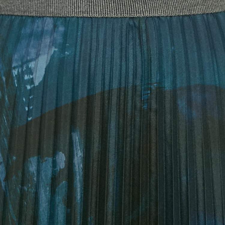 Pre Owned Weekend Max Mara Black & Blue Printed Plisse Midi Skirt S
