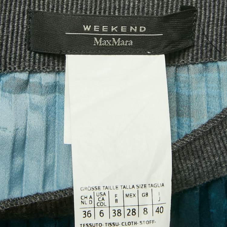 Pre Owned Weekend Max Mara Black & Blue Printed Plisse Midi Skirt S