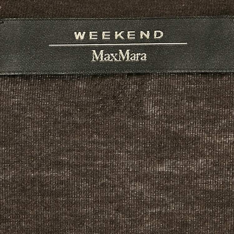 Pre Owned Weekend Max Mara Brown Jersey and Lace Trim Sleeve Top M