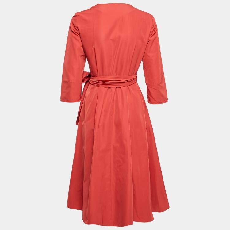Pre Owned Weekend Max Mara Red Synthetic Wrap Pleated Coat XS