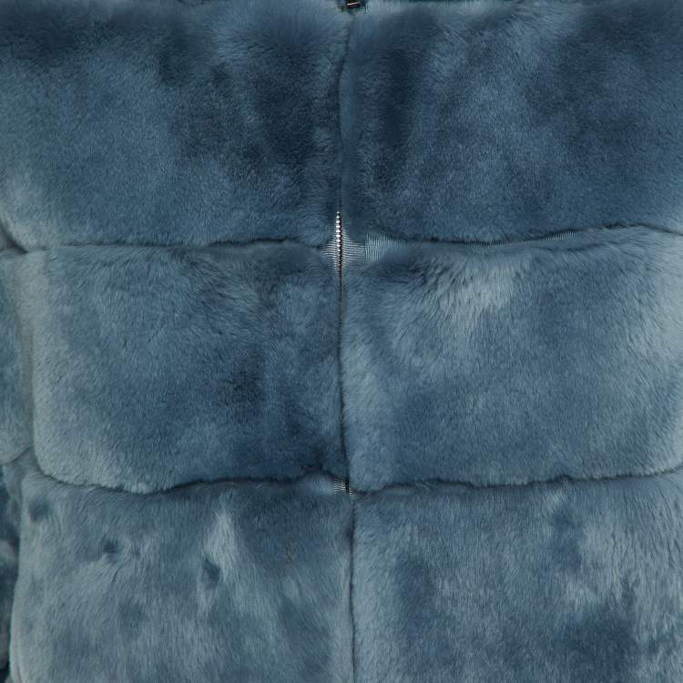 Pre Owned Weekend Max Mara Blue Rabbit Fur Zip Front Jacket S