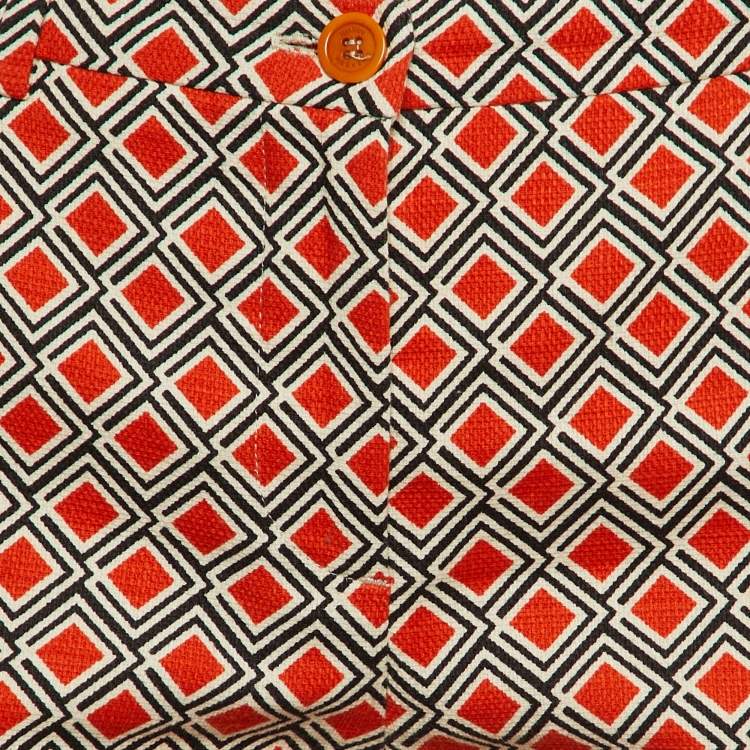 Pre Owned Weekend Max Mara Orange Printed Cotton Capri Pants S