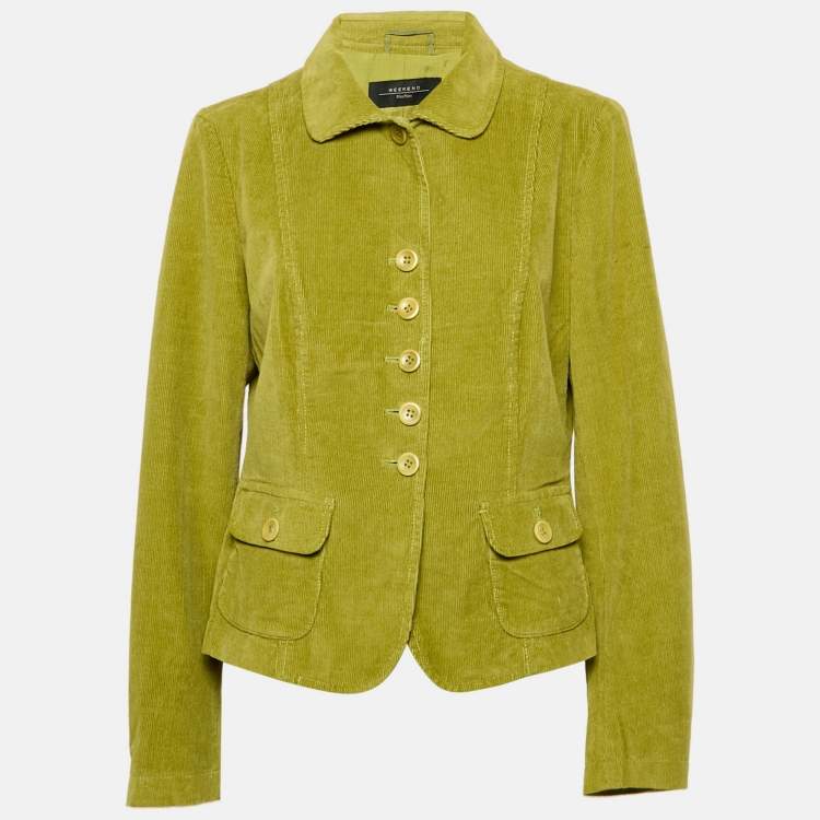 Pre Owned Weekend Max Mara Lime Green Corduroy Button Down Jacket XL