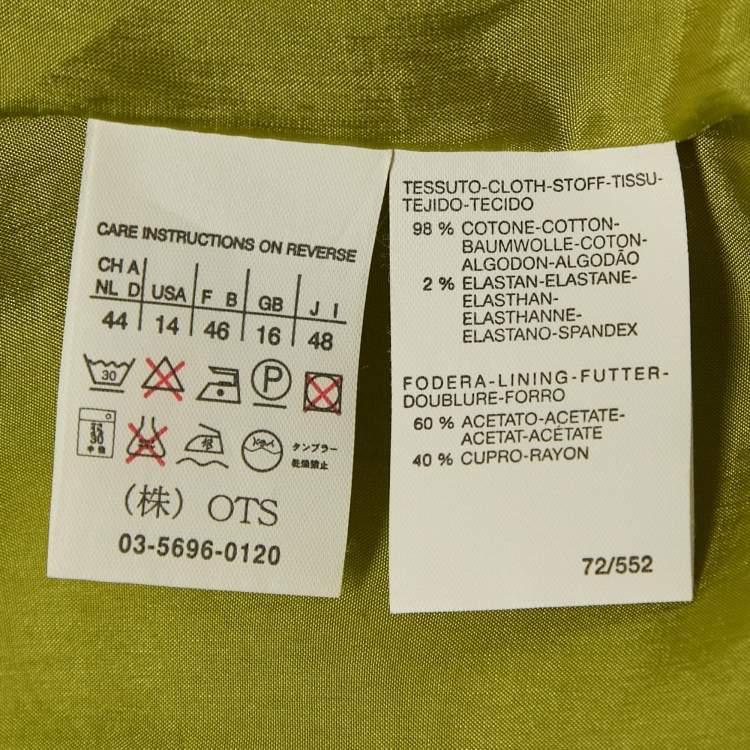 Pre Owned Weekend Max Mara Lime Green Corduroy Button Down Jacket XL
