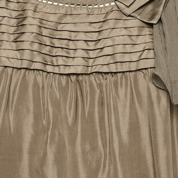 Pre Owned Weekend Max Mara Grey Silk Pleated Shift Dress M