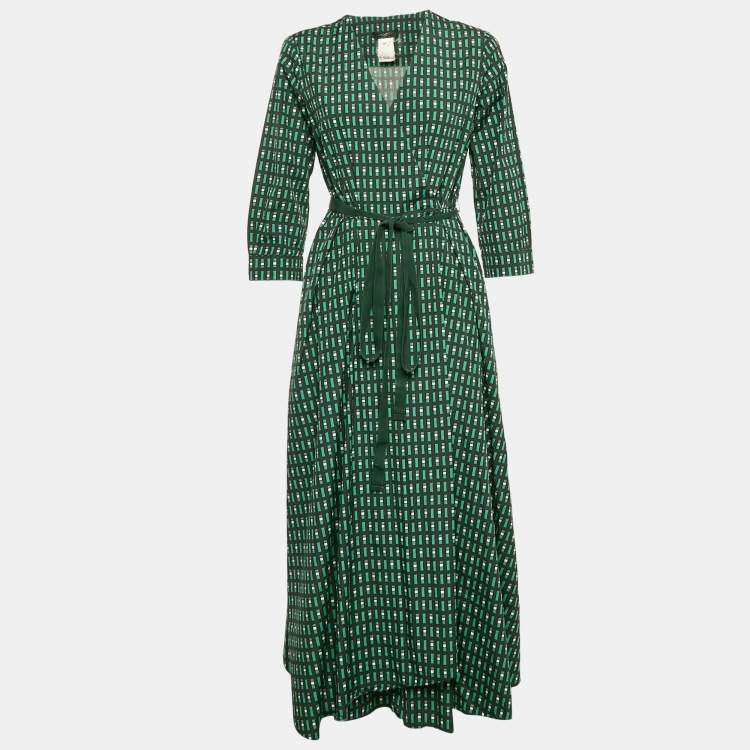 Pre Owned Weekend Max Mara Green Printed Cotton Ravello Wrap Dress M