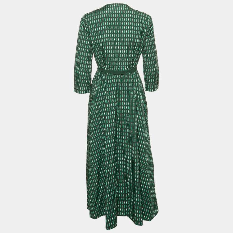 Pre Owned Weekend Max Mara Green Printed Cotton Ravello Wrap Dress M
