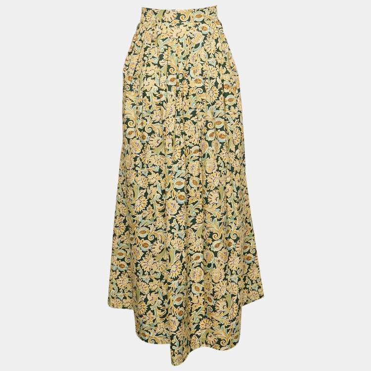 Pre Owned Weekend Max Mara Green/Multicolor Floral Print Pleated Long Skirt M