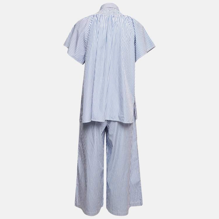 Pre Owned Weekend Max Mara Blue Stripe Cotton Capri Pants and Blouse Set S