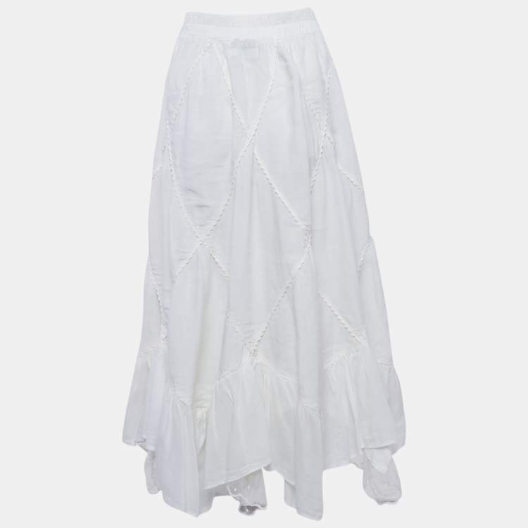 Pre Owned Weekend Max Mara White Linen Lace Trimmed Long Skirt M