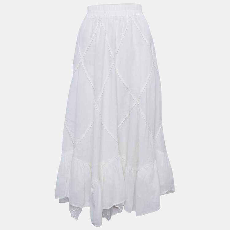 Pre Owned Weekend Max Mara White Linen Lace Trimmed Long Skirt M