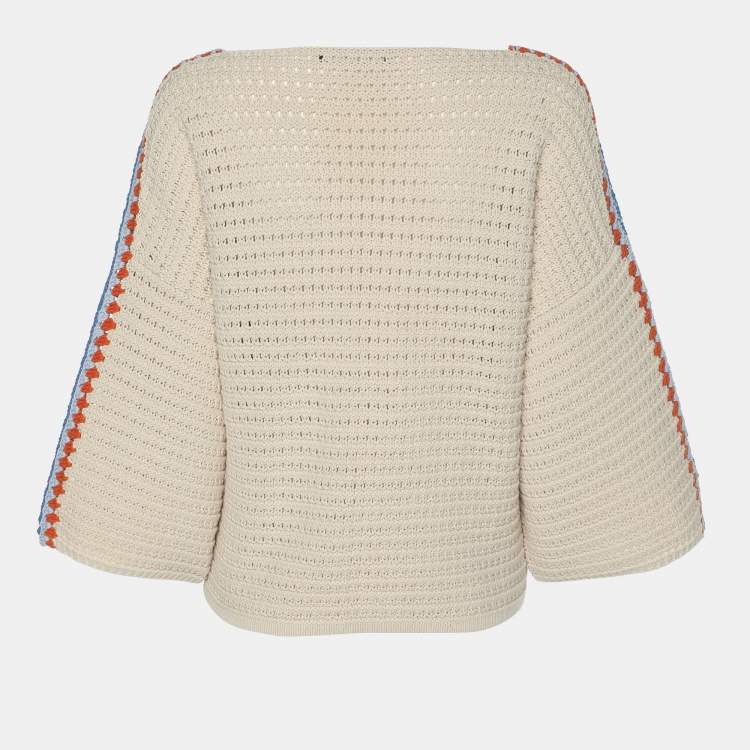 Pre Owned Weekend Max Mara Off White Cotton Knit Top M