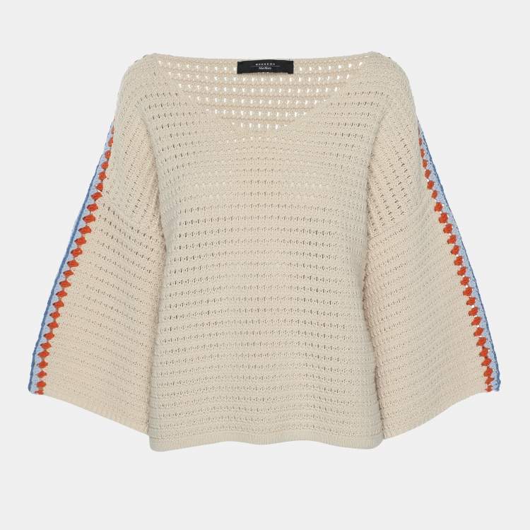 Pre Owned Weekend Max Mara Off White Cotton Knit Top M