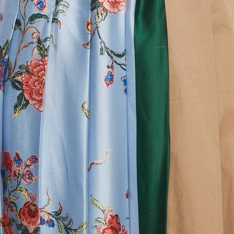 Pre Owned Weekend Max Mara Multicolor Satin and Cotton Pleated Midi Skirt XL