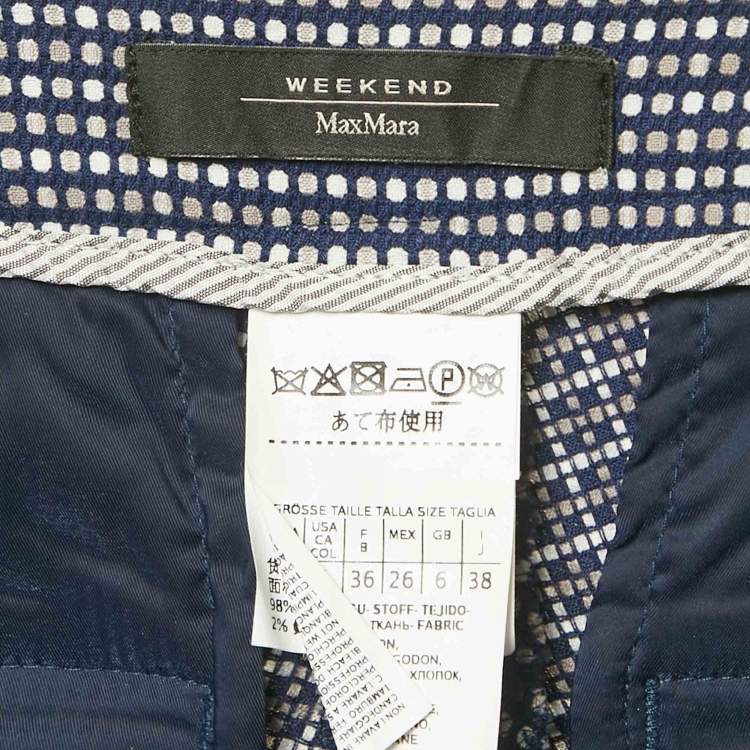 Pre Owned Weekend Max Mara Navy Blue Patterned Cotton Trousers S