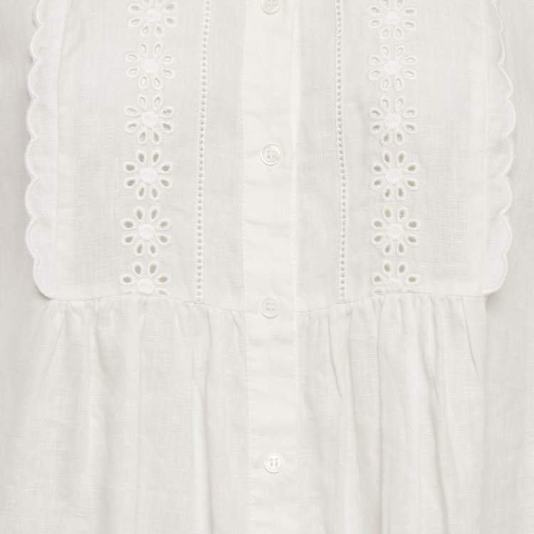Pre Owned Weekend Max Mara White Embroidered Linen and Cotton Top XL