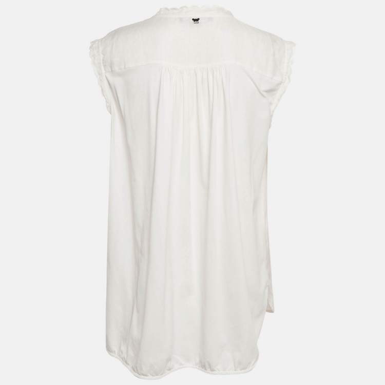 Pre Owned Weekend Max Mara White Embroidered Linen and Cotton Top XL