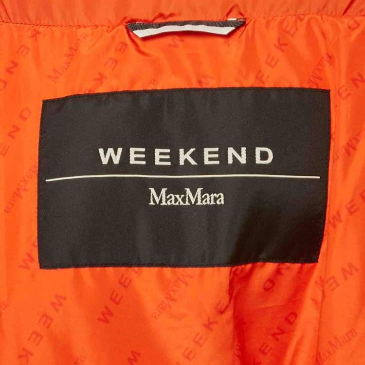 Pre Owned Weekend Max Mara Orange Nylon Detachable Hood Quilted Down Jacket S