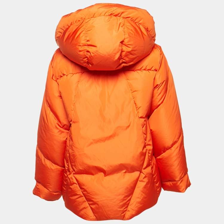 Pre Owned Weekend Max Mara Orange Nylon Detachable Hood Quilted Down Jacket S