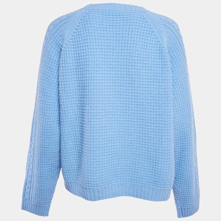Pre Owned Weekend Max Mara Blue Wool Cable Knit Full Sleeve Sweater XL