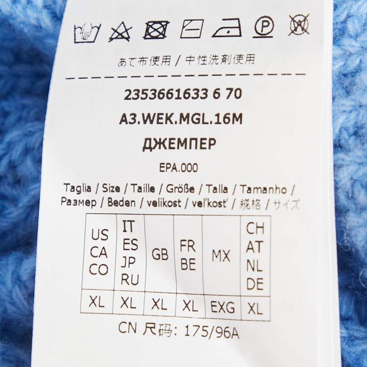 Pre Owned Weekend Max Mara Blue Wool Cable Knit Full Sleeve Sweater XL