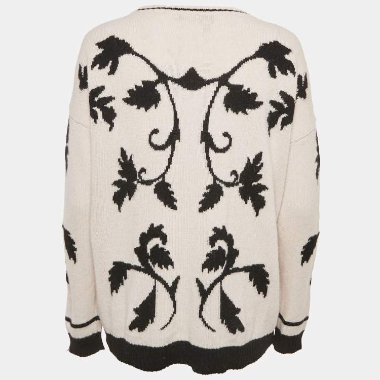 Pre Owned Weekend Max Mara Ivory White Jacquard Wool Knit Sweater L