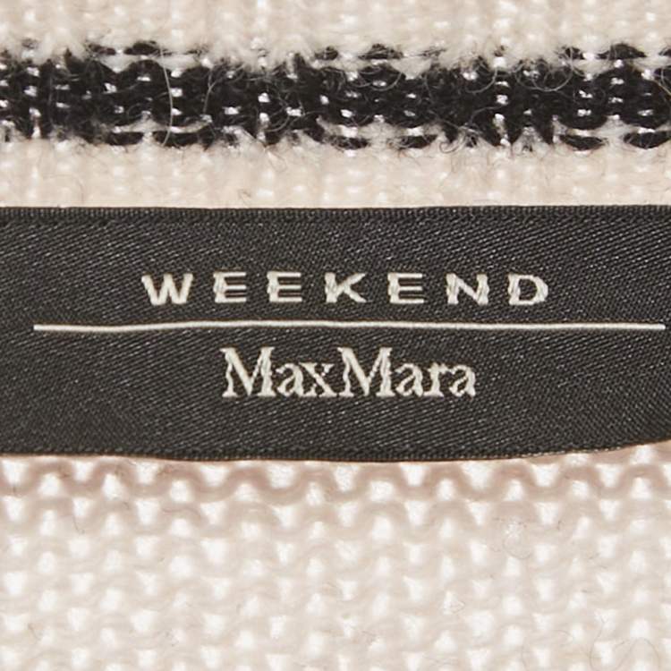 Pre Owned Weekend Max Mara Ivory White Jacquard Wool Knit Sweater L
