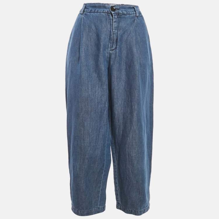 Pre Owned Weekend Max Mara Blue Chambray Wide-Leg Trousers S