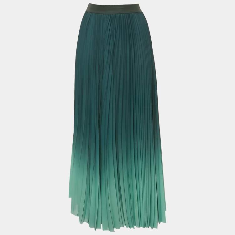 Pre Owned Weekend Max Mara Green Crepe Plisse Maxi Skirt L