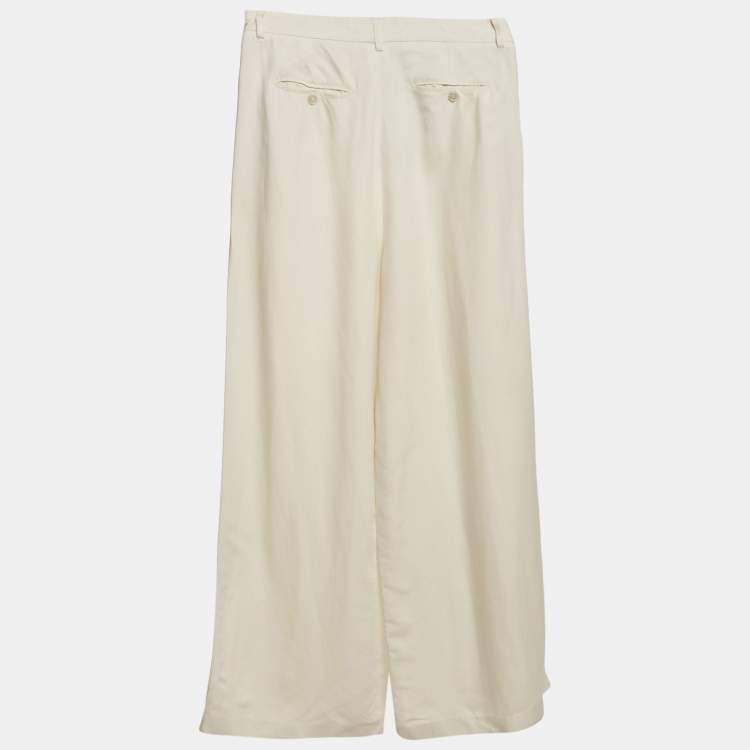 Pre Owned Weekend Max Mara Cream Linen Blend Pleated Wide-Leg Trousers L