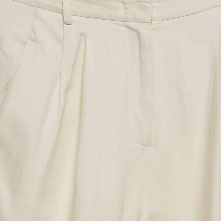 Pre Owned Weekend Max Mara Cream Linen Blend Pleated Wide-Leg Trousers L