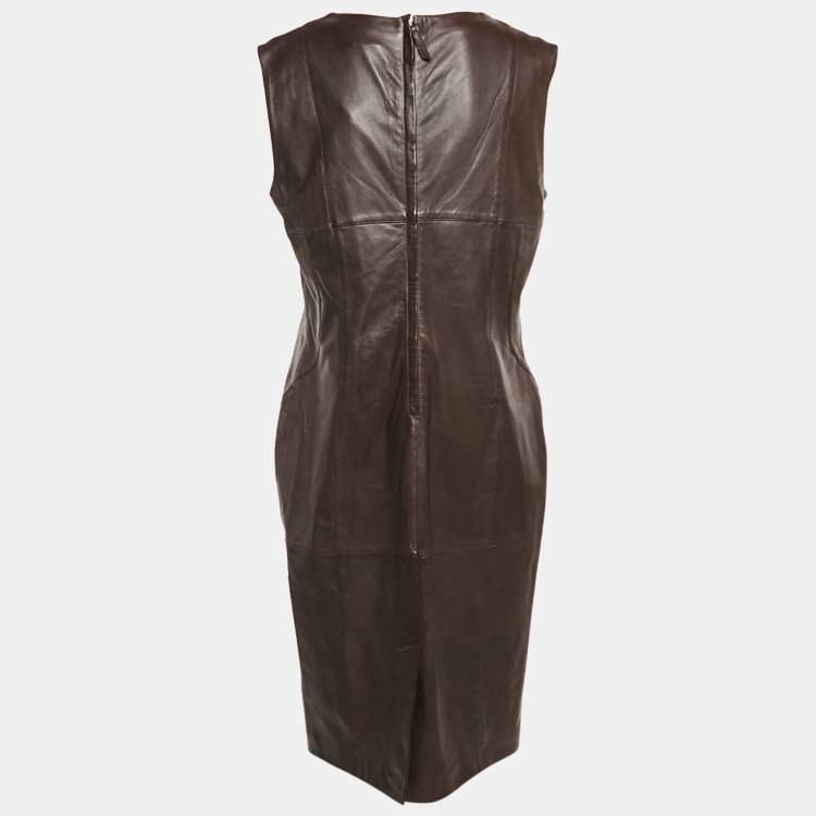 Pre Owned Weekend Max Mara Brown Leather Sleeveless Shorts Dress L
