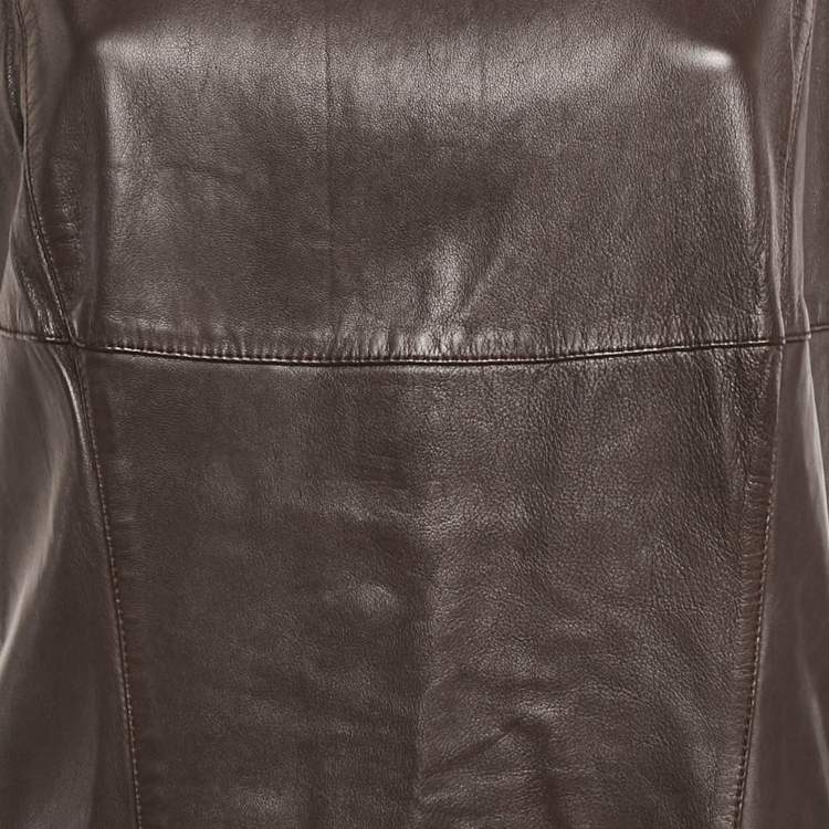 Pre Owned Weekend Max Mara Brown Leather Sleeveless Shorts Dress L