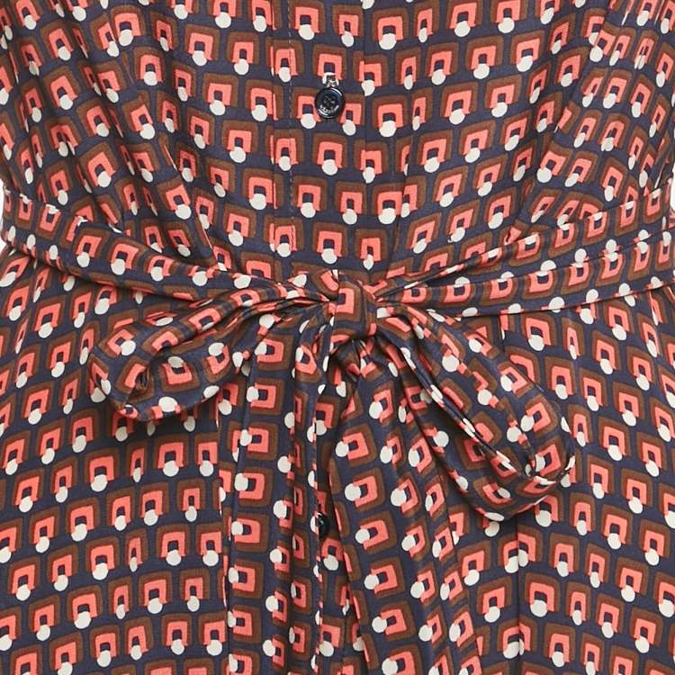 Pre Owned Weekend Max Mara Navy Blue Printed Silk Arena Short Dress M