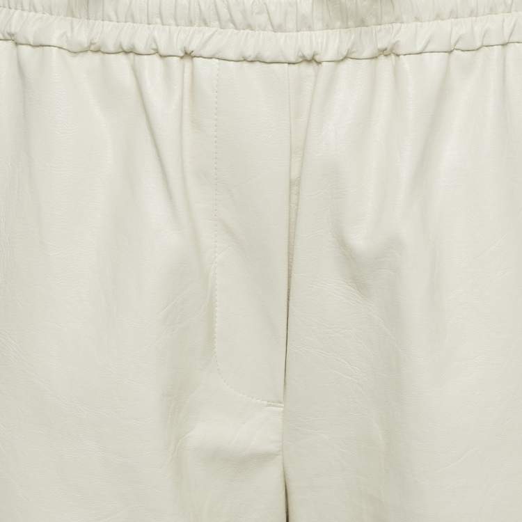Pre Owned Weekend Max Mara Off-White Faux Leather Wide Leg Pants M