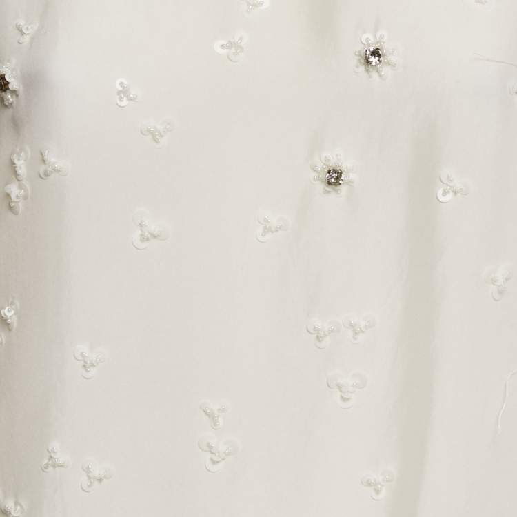 Pre Owned Weekend Max Mara White Sequin Embroidered Silk and Jersey Top L