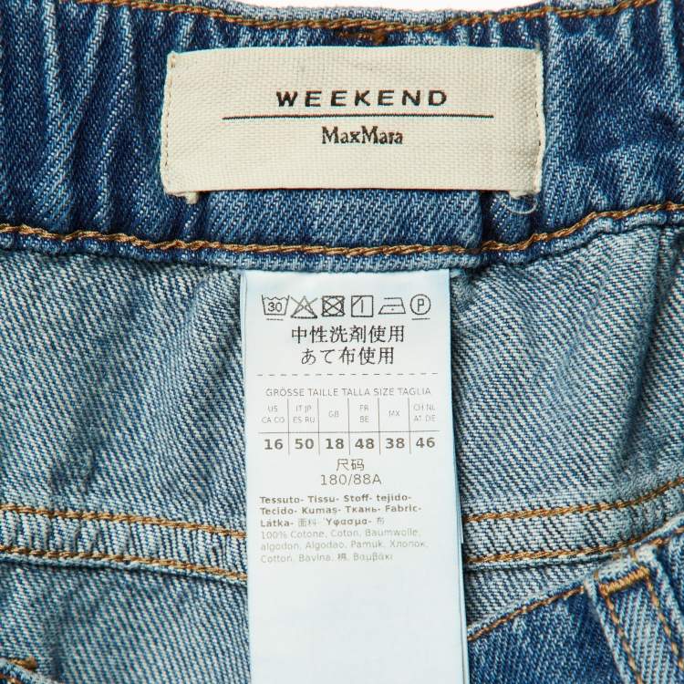 Pre Owned Weekend Max Mara Blue Denim Wide Leg Jeans XL/Waist 32"