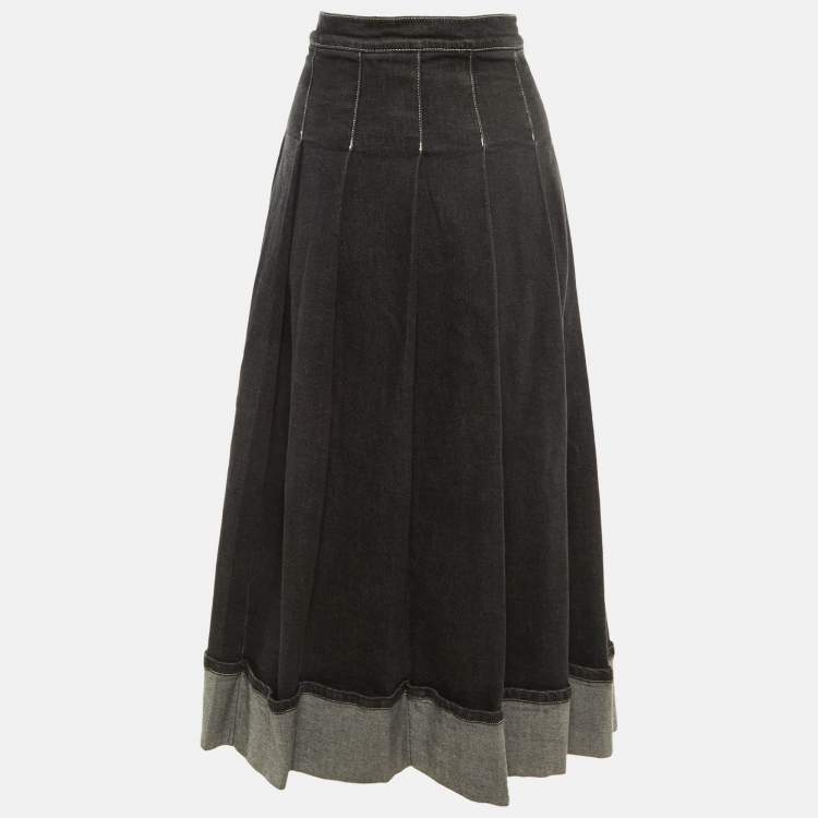 Pre Owned Weekend Max Mara X 24 by Kate Phelan Black Denim Pleated Skirt XL