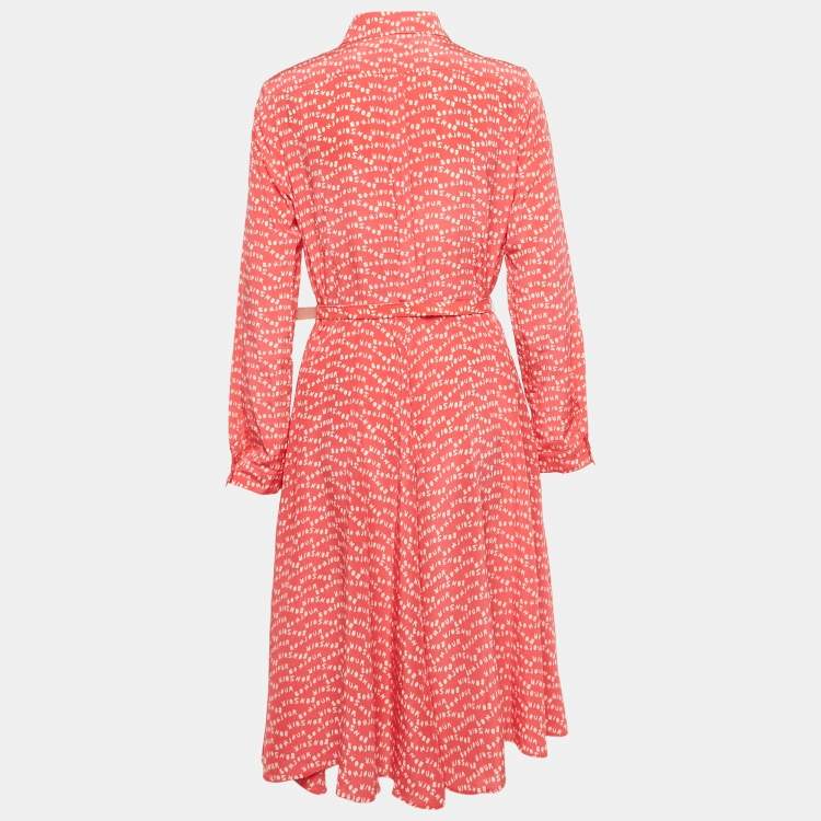 Pre Owned Weekend Max Mara Pink Printed Crepe Midi Shirt Dress M