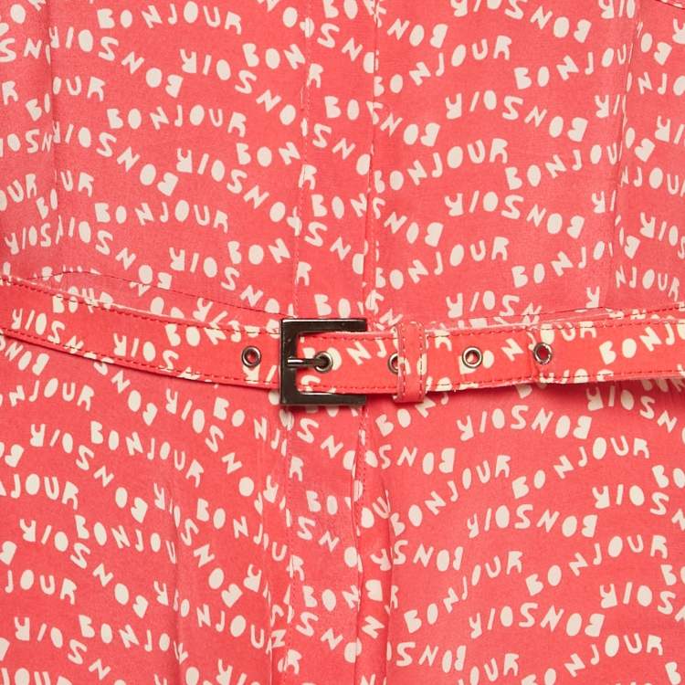 Pre Owned Weekend Max Mara Pink Printed Crepe Midi Shirt Dress M
