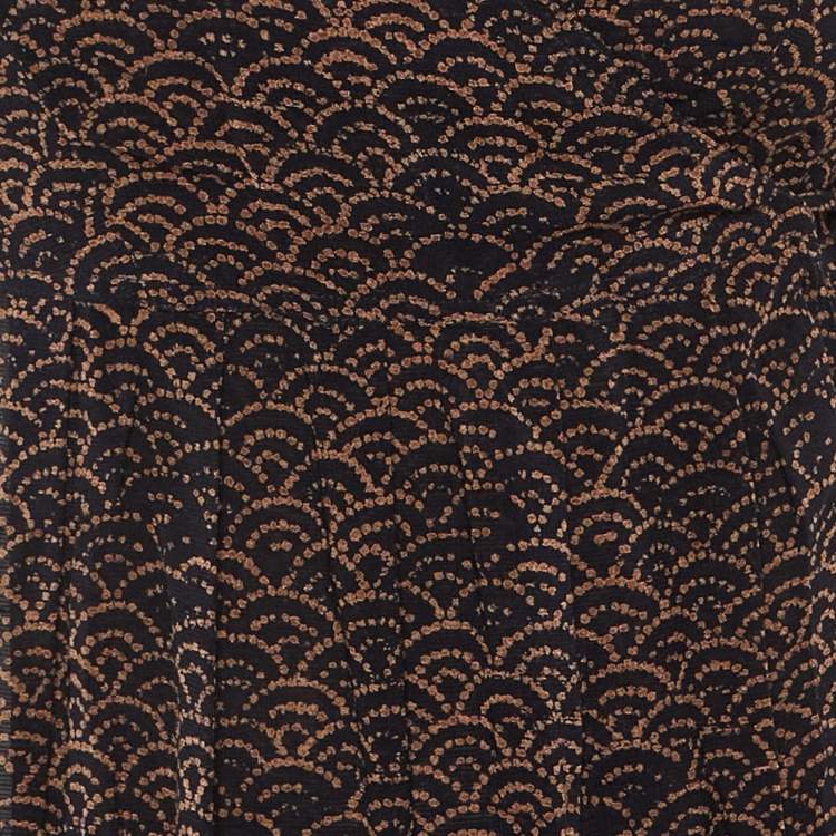 Pre Owned Weekend Max Mara Black /Brown Printed Crepe Wrap Around Sheer Maxi Dress M