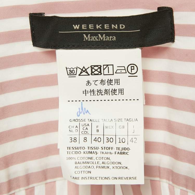 Pre Owned Weekend Max Mara Pink /White Striped Cotton Shirt Dress M