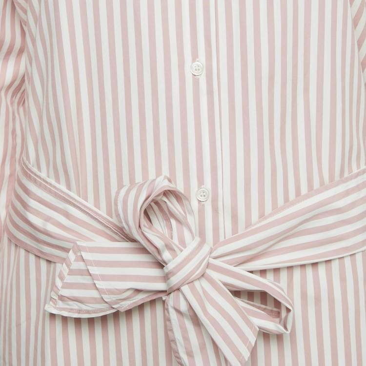 Pre Owned Weekend Max Mara Pink /White Striped Cotton Shirt Dress M