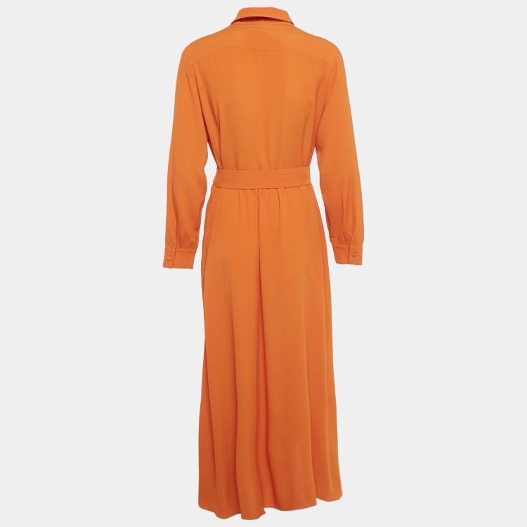 Pre Owned Weekend Max Mara Orange Crepe Belted Midi Dress M