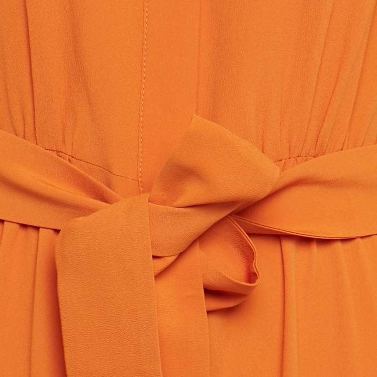 Pre Owned Weekend Max Mara Orange Crepe Belted Midi Dress M