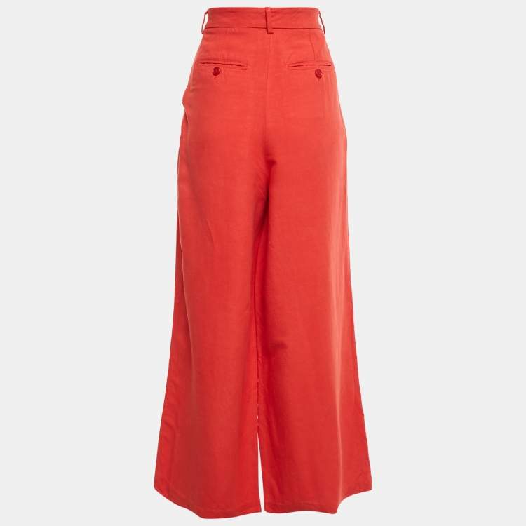Pre Owned Weekend Max Mara X Lilly Aldridge Red Crepe & Linen Wide Leg Trousers M