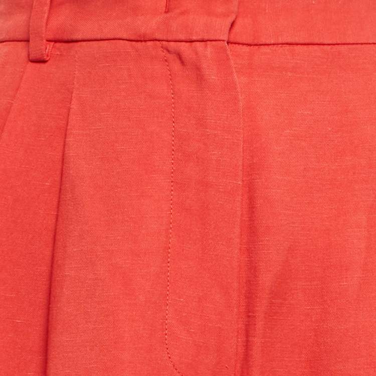 Pre Owned Weekend Max Mara X Lilly Aldridge Red Crepe & Linen Wide Leg Trousers M
